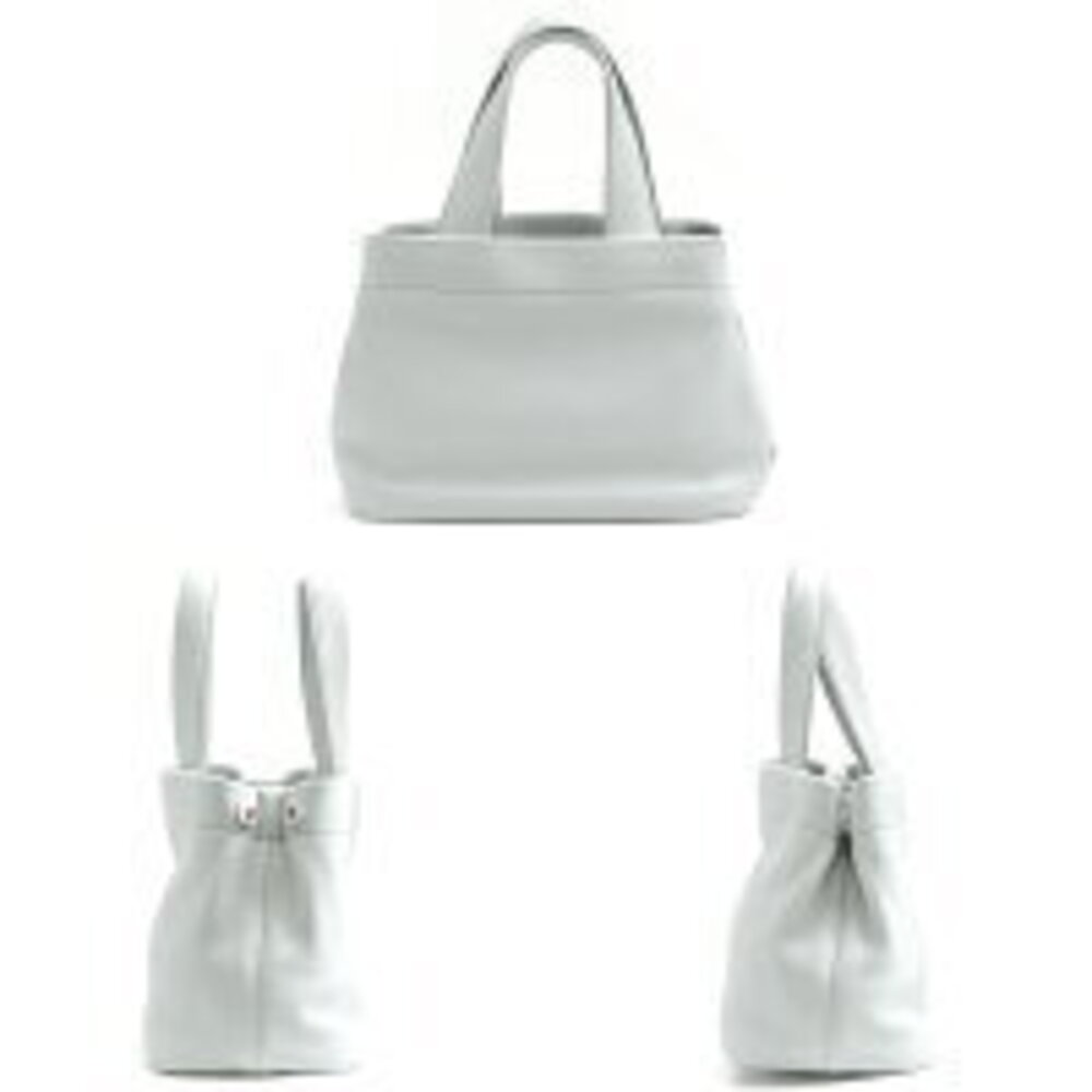 Prada Handbag Leather Gray Tote Logo Blue Perforated